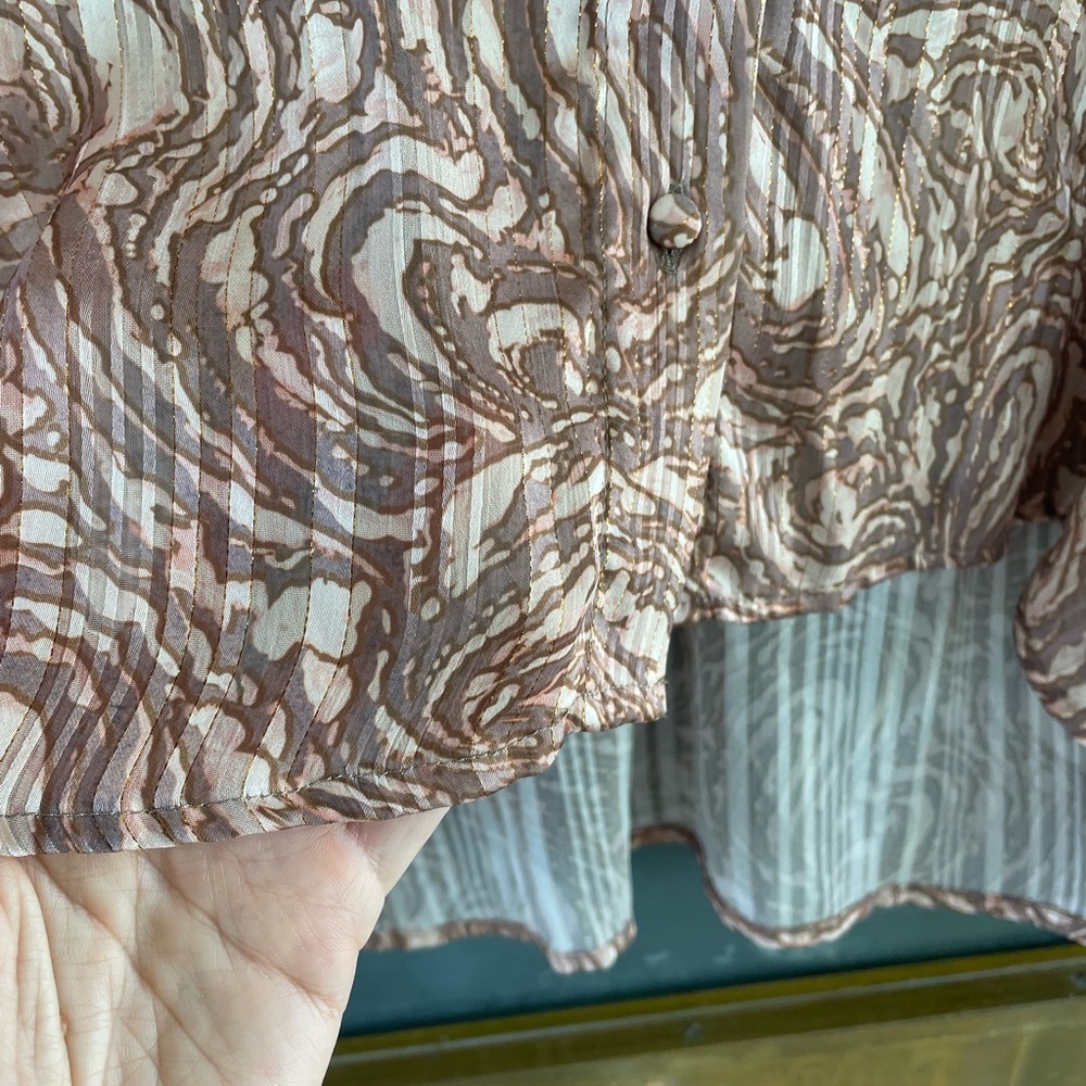 New Parker Sheer Abstract Swirl Button Down Blouse Size Small Metallic Gold - Picture 4 of 6